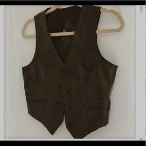 Vintage black leather biker vest